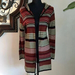 FRESH Women’s Earth Tones Long Sweater Cardigan with Hood Size Medium